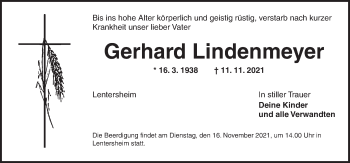 Traueranzeige von Gerhard Lindenmeyer von Dinkelsbühl/ Feuchtwangen