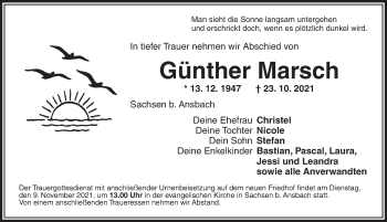 Traueranzeige von Günther Marsch von Ansbach