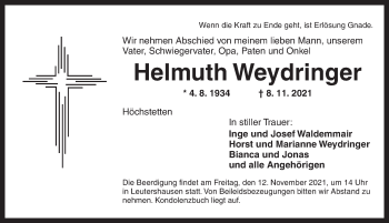 Traueranzeige von Helmuth Weydringer von Ansbach