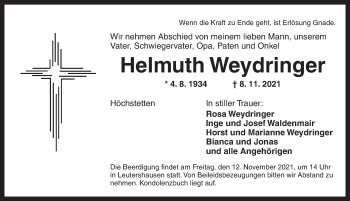 Traueranzeige von Helmuth Weydringer von Ansbach