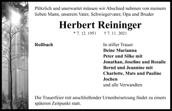 Traueranzeige von Herbert Reininger von Neustadt/ Scheinfeld/ Uffenheim