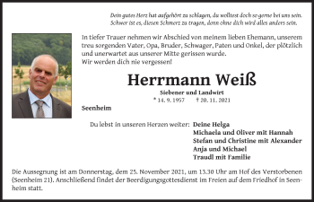 Traueranzeige von Herrmann Weiß von Neustadt/ Scheinfeld/ Uffenheim