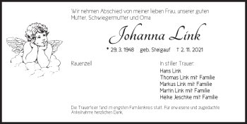 Traueranzeige von Johanna Link von Ansbach