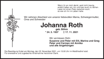 Traueranzeige von Johanna Roth von Ansbach