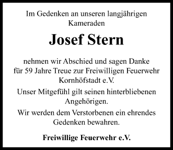 Traueranzeige von Josef Stern von Neustadt/ Scheinfeld/ Uffenheim