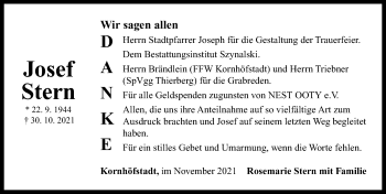 Traueranzeige von Josef Stern von Neustadt/ Scheinfeld/ Uffenheim