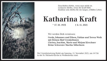 Traueranzeige von Katharina Kraft von Ansbach