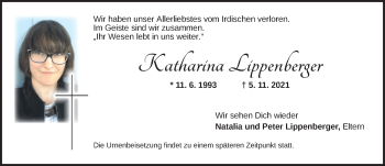 Traueranzeige von Katharina Lippenberger von Ansbach