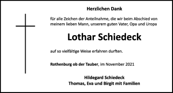 Traueranzeige von Lothar Schiedeck von Rothenburg