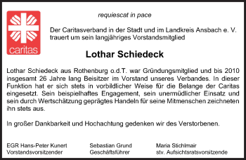 Traueranzeige von Lothar Schiedeck von Rothenburg