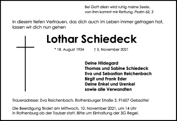 Traueranzeige von Lothar Schiedeck von Rothenburg