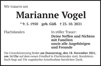 Traueranzeige von Marianne Vogel von Ansbach