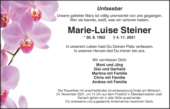 Traueranzeige von Marie-Luise Steiner von Ansbach