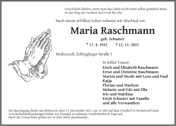 Traueranzeige von Marie Raschmann von Ansbach