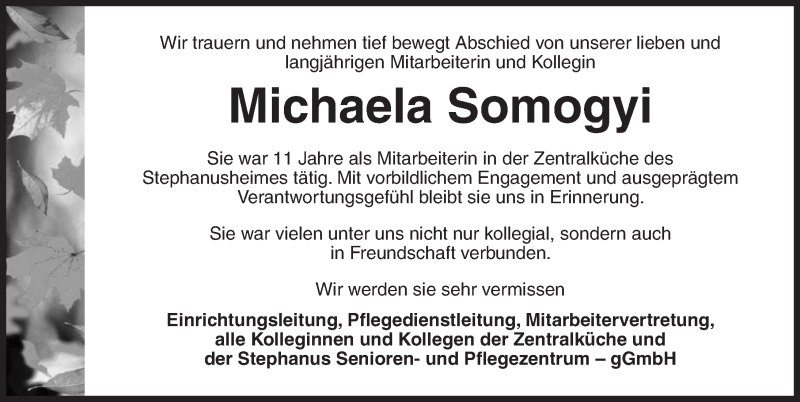  Traueranzeige für Michaela Somogyi vom 12.11.2021 aus Dinkelsbühl/ Feuchtwangen