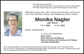 Traueranzeige von Monika Nagler von Ansbach