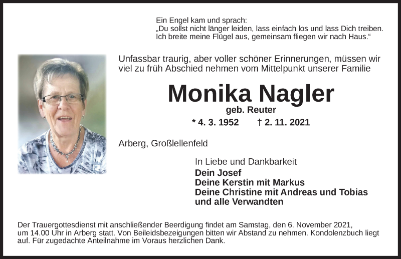  Traueranzeige für Monika Nagler vom 05.11.2021 aus Ansbach