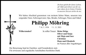 Traueranzeige von Philipp Mähring von Neustadt/ Scheinfeld/ Uffenheim