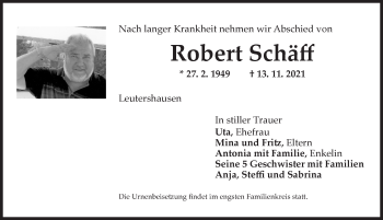 Traueranzeige von Robert Schäff von Ansbach