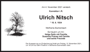 Traueranzeige von Ulrich Nitsch von Ansbach