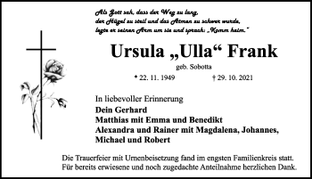 Traueranzeige von Ursula Frank von Rothenburg