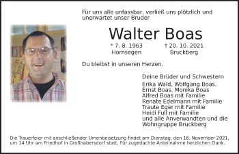 Traueranzeige von Walter Boas von Ansbach