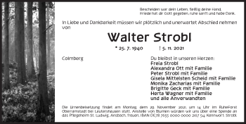 Traueranzeige von Walter Strobl von Ansbach