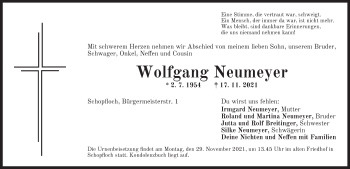 Traueranzeige von Wolfgang Neumeyer von Dinkelsbühl/ Feuchtwangen