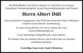 Traueranzeige von Albert Düll von Neustadt/ Scheinfeld/ Uffenheim