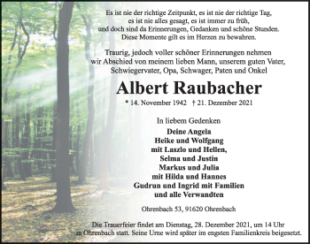 Traueranzeige von Albert Raubacher von Rothenburg