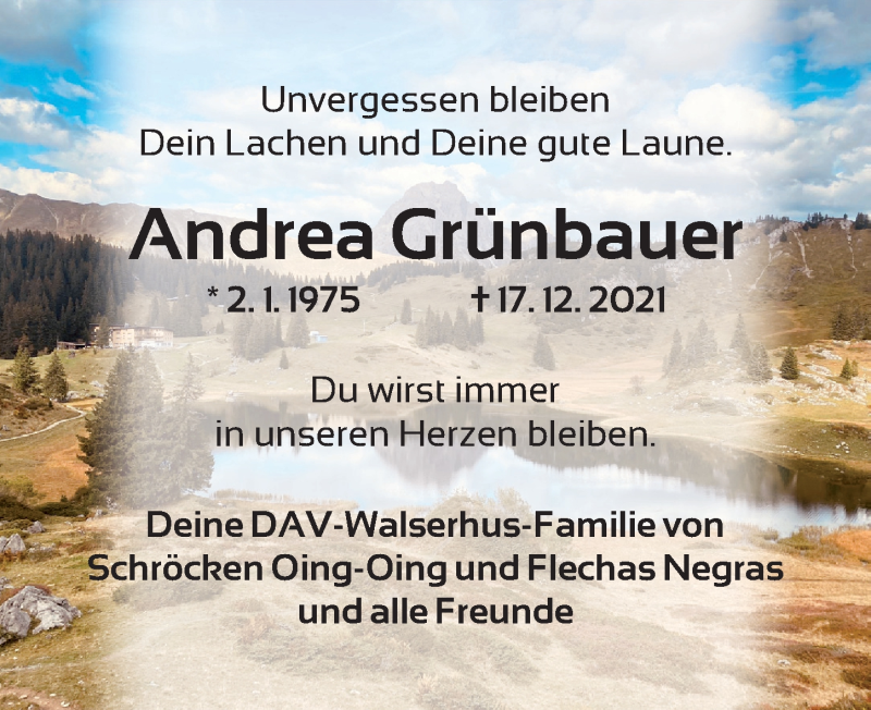  Traueranzeige für Andrea Grünbauer vom 24.12.2021 aus Dinkelsbühl/ Feuchtwangen