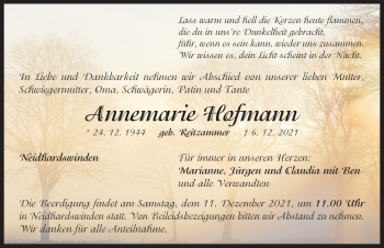 Traueranzeige von Annemarie Hofmann von Neustadt/ Scheinfeld/ Uffenheim