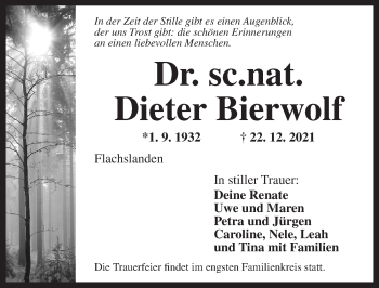 Traueranzeige von Dieter Bierwolf von Ansbach