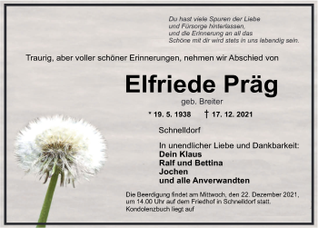 Traueranzeige von Elfriede Präg von Dinkelsbühl/ Feuchtwangen