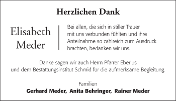 Traueranzeige von Elisabeth Meder von Ansbach