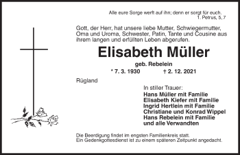 Traueranzeige von Elisabeth Müller von Ansbach