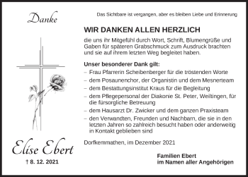 Traueranzeige von Elise Ebert von Dinkelsbühl/ Feuchtwangen