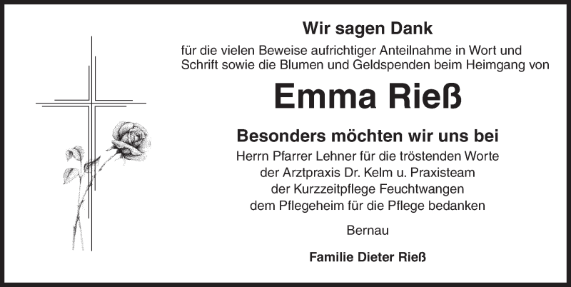  Traueranzeige für Emma Rieß vom 18.12.2021 aus Dinkelsbühl/ Feuchtwangen