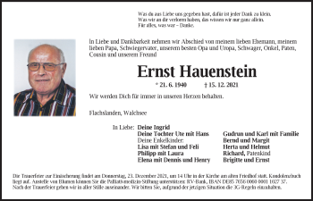 Traueranzeige von Ernst Hauenstein von Ansbach