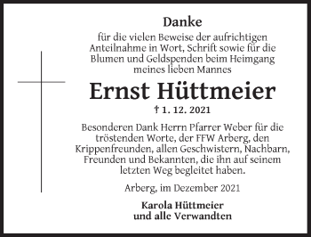 Traueranzeige von Ernst Hüttmeier von Dinkelsbühl/ Feuchtwangen