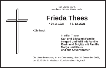 Traueranzeige von Frieda Thees von Dinkelsbühl/ Feuchtwangen