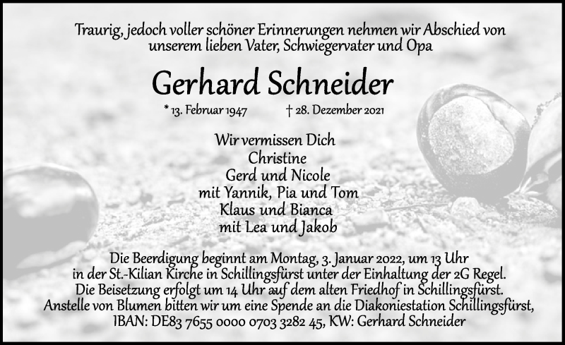 Traueranzeige für Gerhard Schneider vom 31.12.2021 aus Rothenburg