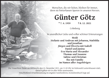 Traueranzeige von Günter Götz von Ansbach