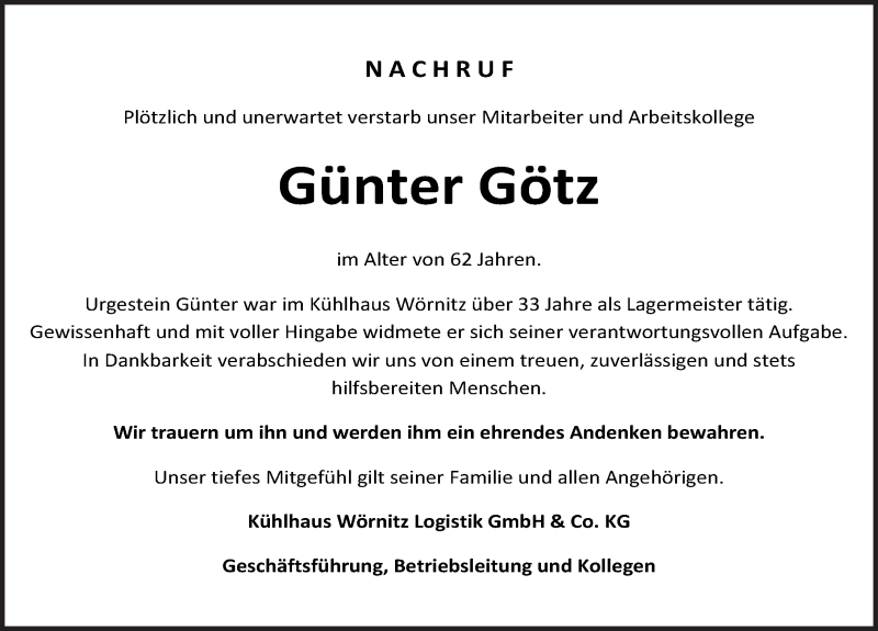  Traueranzeige für Günter Götz vom 22.12.2021 aus Rothenburg