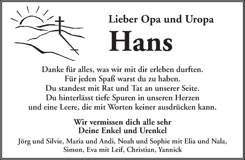  Traueranzeige für Hans Ettmeyer vom 15.12.2021 aus Rothenburg