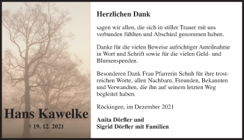 Traueranzeige von Hans Kawelke von Dinkelsbühl/ Feuchtwangen