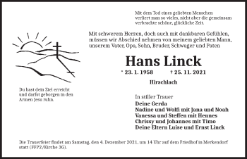 Traueranzeige von Hans Linck von Ansbach