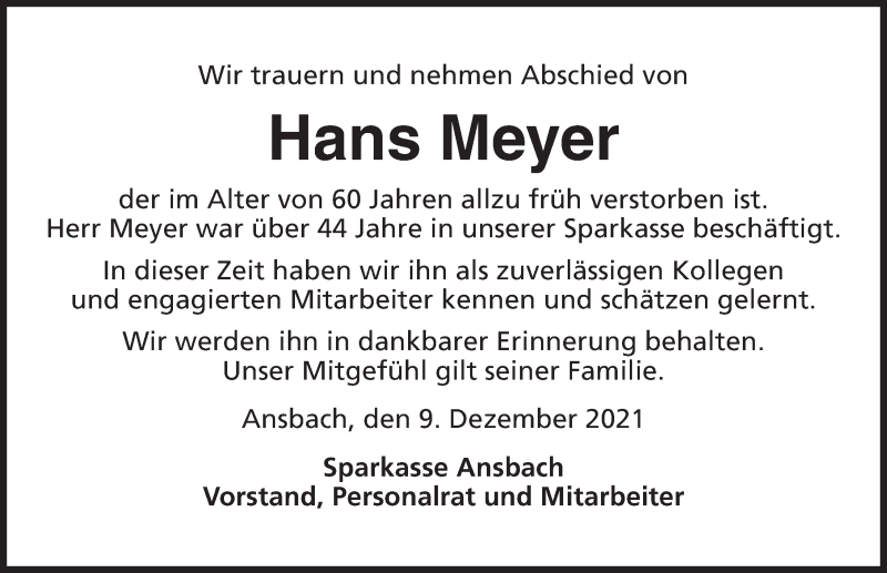  Traueranzeige für Hans Meyer vom 09.12.2021 aus Dinkelsbühl/ Feuchtwangen