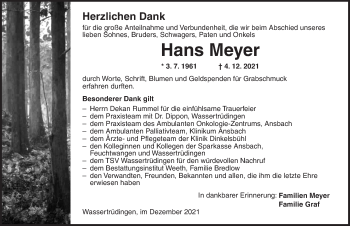 Traueranzeige von Hans Meyer von Dinkelsbühl/ Feuchtwangen