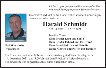 Traueranzeige von Harald Schmidt von Neustadt/ Scheinfeld/ Uffenheim